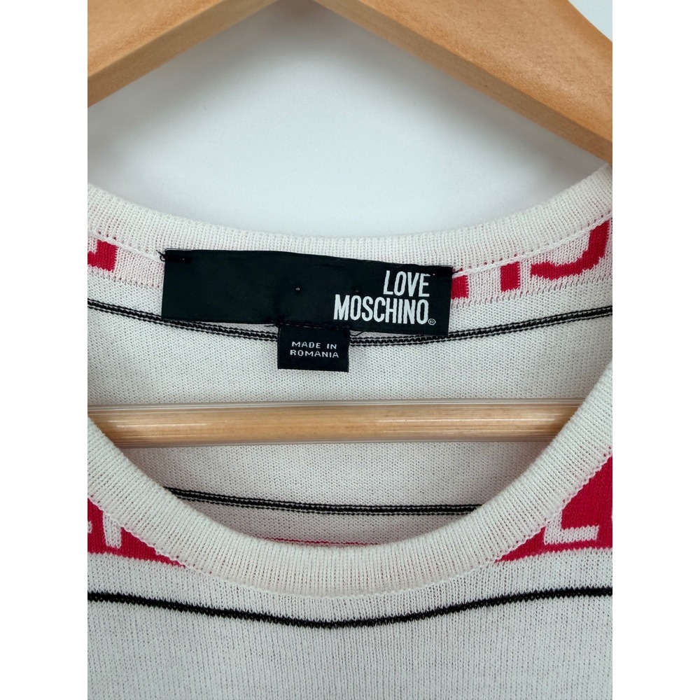 Love Moschino Womens White Pink Logo Stripe Heart Sleeveless Knit Dress Size 6 - Picture 4 of 10